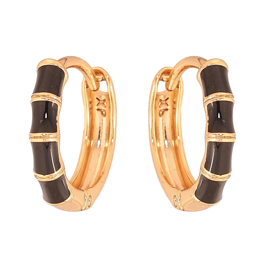 Серьги Xuping цвет Позолота 18К колечки "Узор с черной эмалью" фото №1 Серьги Xuping цвет Позолота 18К колечки "Узор с черной эмалью" фото №1