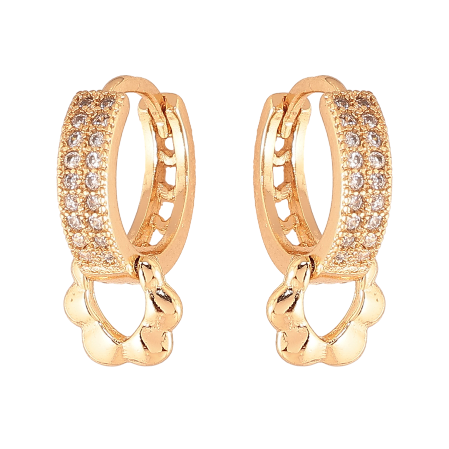 Серьги Xuping цвет Позолота 18К колечки "Узор с кристаллами и цветочками" фото №1