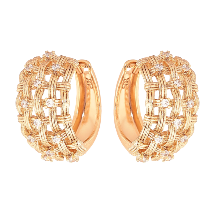 Серьги Xuping цвет Позолота 18К колечки "Узор с кристаллами" фото №19