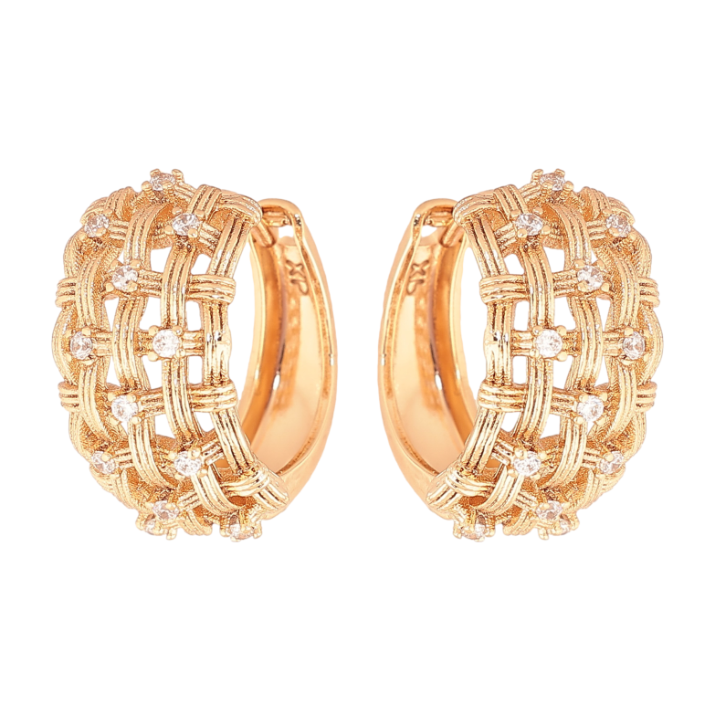 Сережки Xuping колір Позолота 18К колечка "Візерунок з кристалами" фото №2