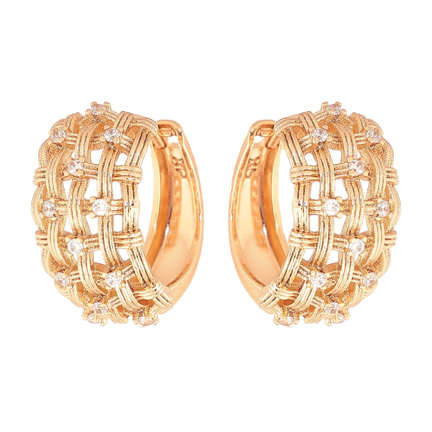 Сережки Xuping колір Позолота 18К колечка "Візерунок з кристалами" фото №1