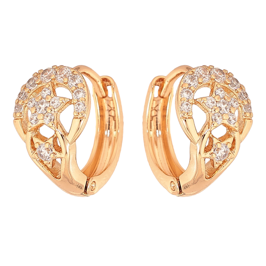 Серьги Xuping цвет Позолота 18К колечки "Узор с кристаллами" фото №1