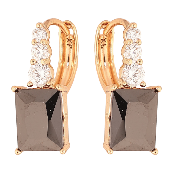 Серьги Xuping цвет Позолота 18K колечки "Узор с черными кристаллами" фото №3