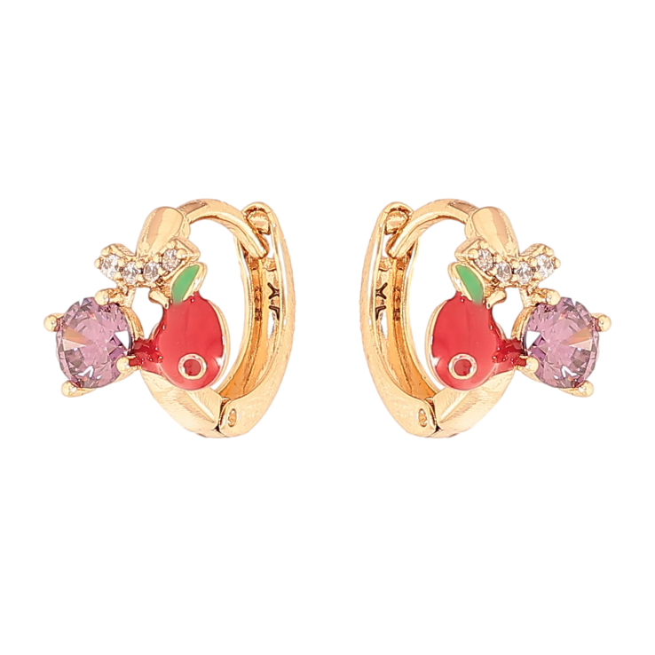 Сережки Xuping колір Позолота 18К колечка "Яблучко з кристалами" фото №3