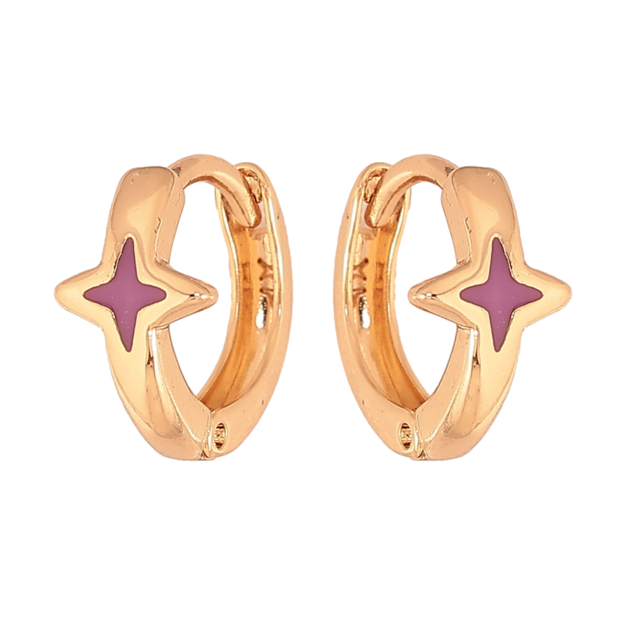 Сережки Xuping колір Позолота 18К колечка "Зірки з бузковою емаллю" фото №1
