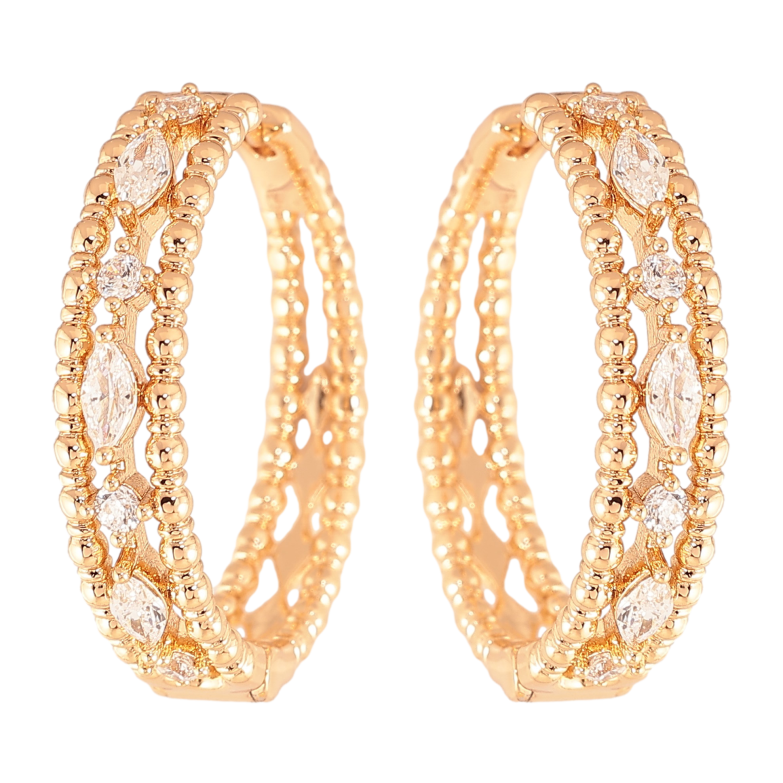 Сережки Xuping колір Позолота 18K колечка "Візерунок з кристалами" фото №1