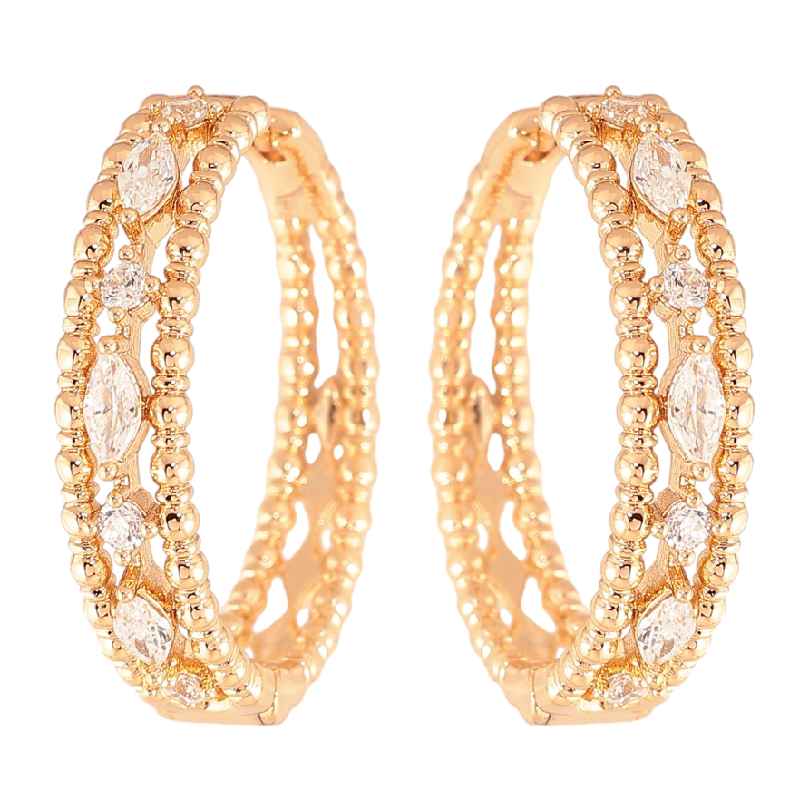 Сережки Xuping колір Позолота 18K колечка "Візерунок з кристалами" фото №1