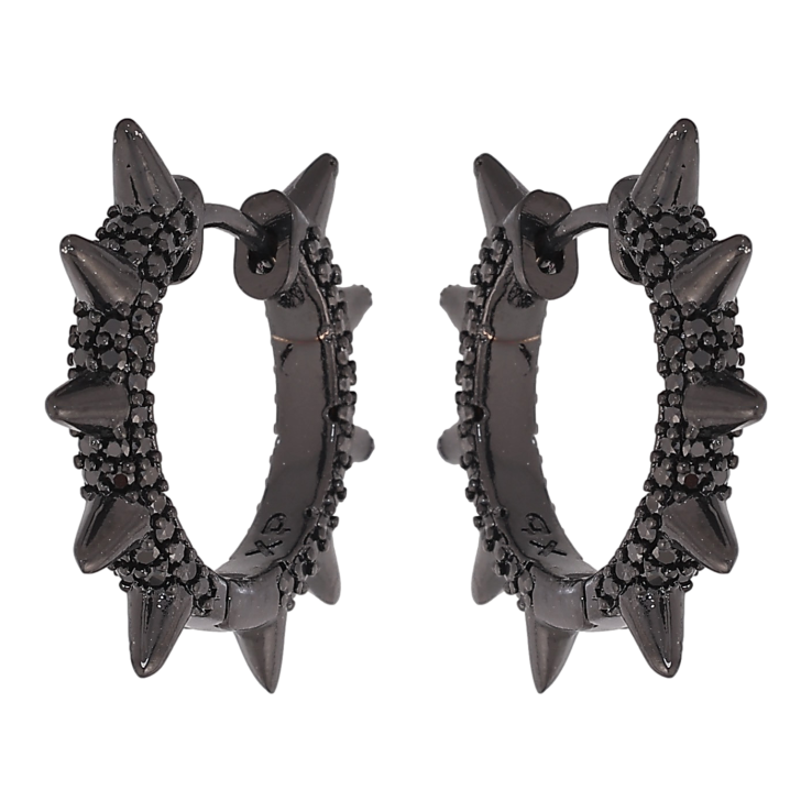 Серьги Xuping цвет Позолота Black (черное золото) колечки "Узор с шипами и инкрустацией черными кристаллами" фото №2 Серьги Xuping цвет Позолота Black (черное золото) колечки "Узор с шипами и инкрустацией черными кристаллами" фото №2