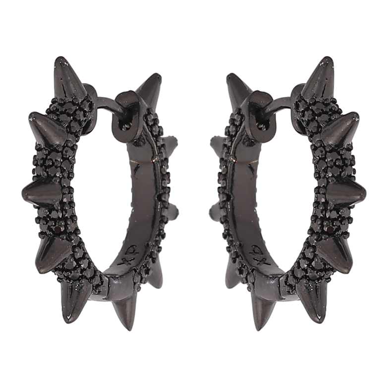 Сережки Xuping колір Позолота Black (чорне золото) колечка "Візерунок з шипами та інкрустацією чорними кристалами" фото №1