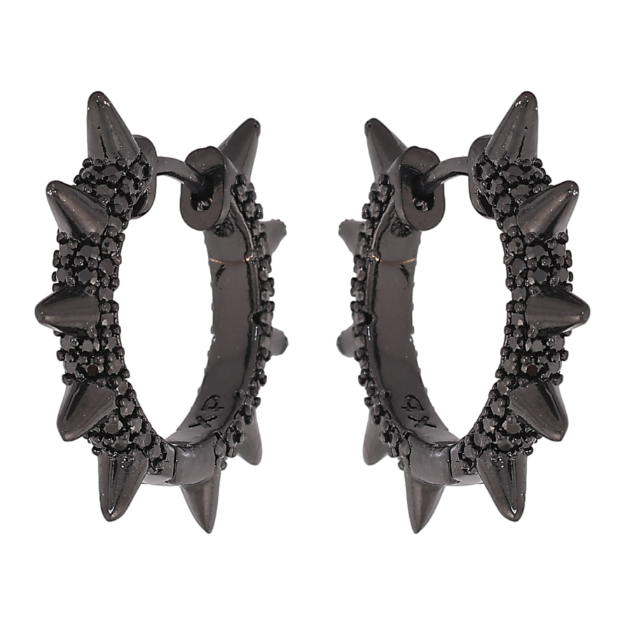 Серьги Xuping цвет Позолота Black (черное золото) колечки "Узор с шипами и инкрустацией черными кристаллами" фото №1