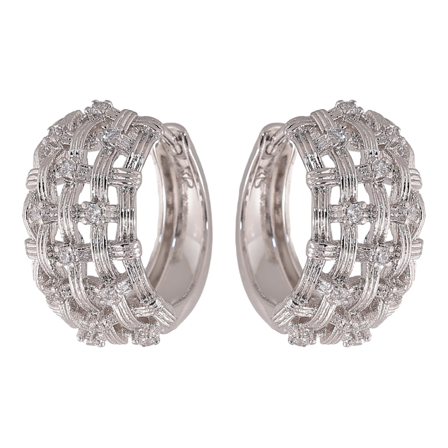 Сережки Xuping колір Родій колечка "Візерунок з кристалами" фото №1