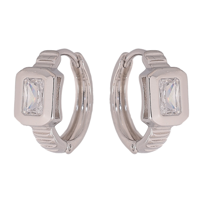 Сережки Xuping колір Родій колечка "Візерунок з кристалами" фото №1 Сережки Xuping колір Родій колечка "Візерунок з кристалами" фото №1