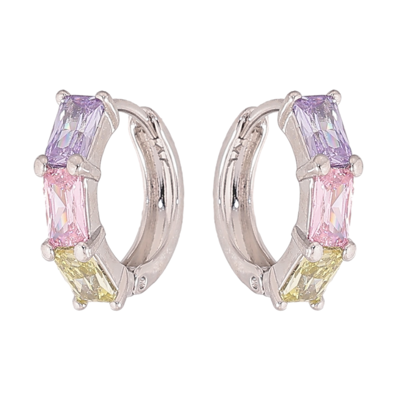 Сережки Xuping колір Родій колечка "Дорожки кольорових кристалів" фото №1