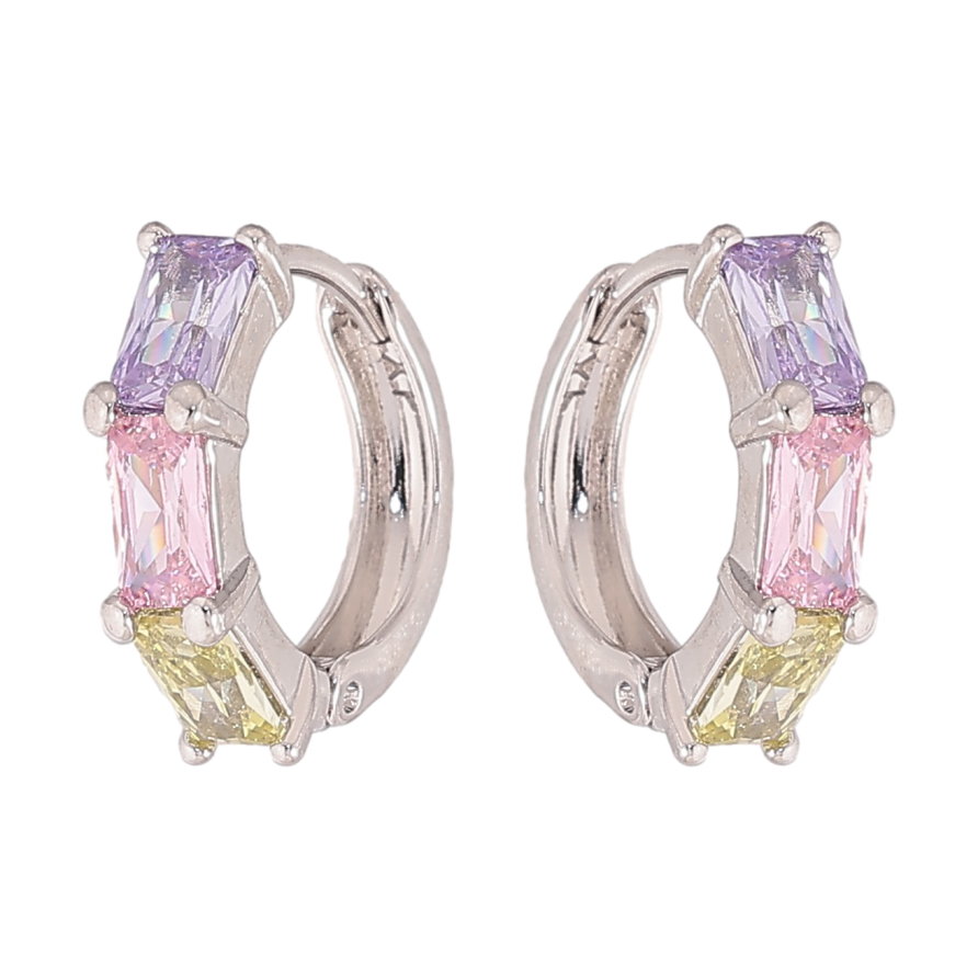 Сережки Xuping колір Родій колечка "Дорожки кольорових кристалів" фото №1