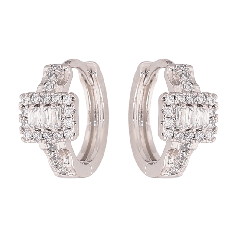 Серьги Xuping цвет Родий колечки "Узор с кристаллами" фото №1