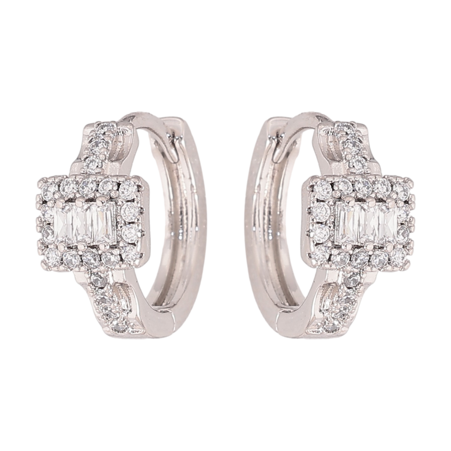 Сережки Xuping колір Родій колечка "Візерунок з кристалами" фото №1