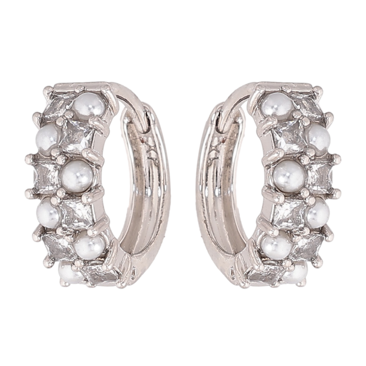 Серьги Xuping цвет Родий колечки "Узор с жемчужинами и кристаллами" фото №8