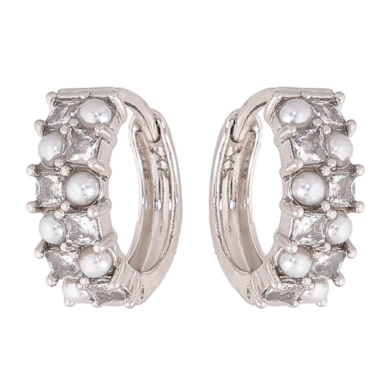 Серьги Xuping цвет Родий колечки "Узор с жемчужинами и кристаллами" фото №1