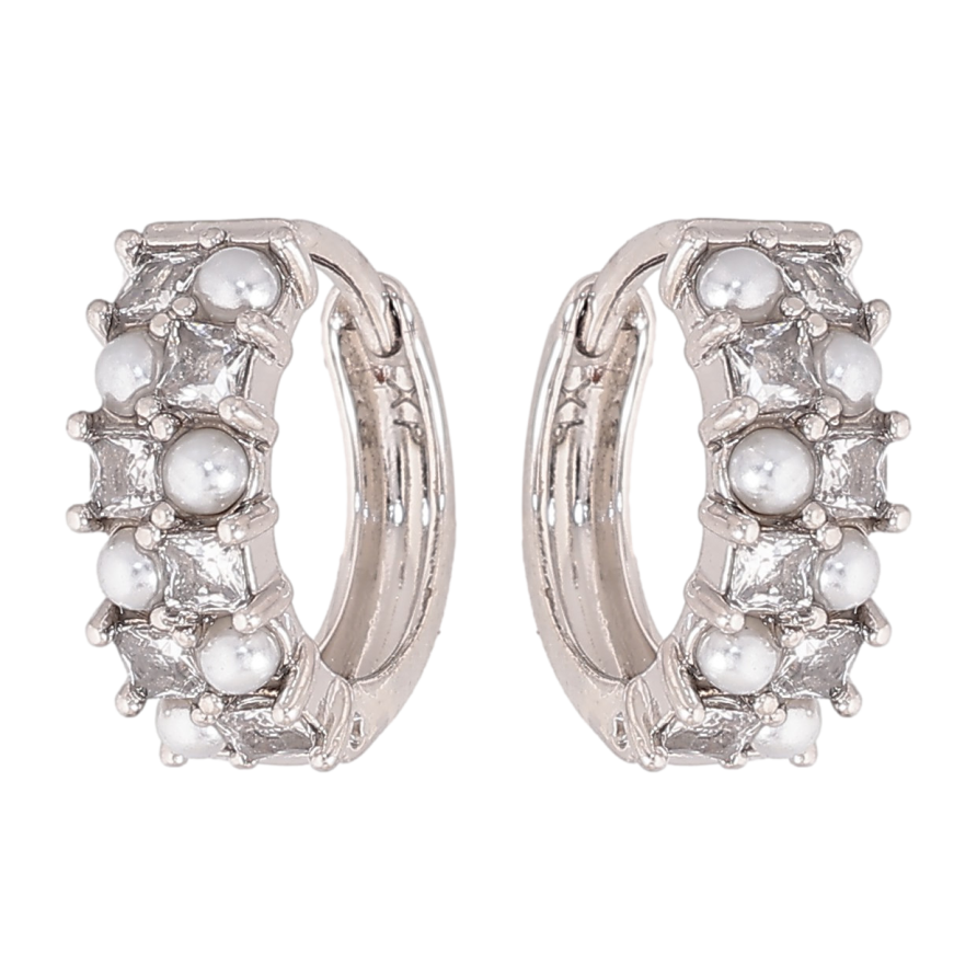 Сережки Xuping колір Родій колечка "Візерунок з перлинами та кристалами" фото №1