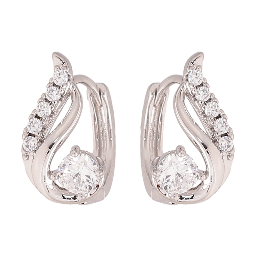 Сережки Xuping колір Родій колечка "Візерунок з кристалами" фото №1