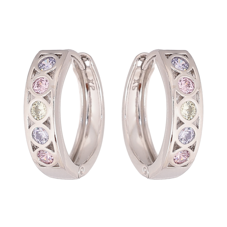 Серьги Xuping цвет Родий колечки "Узор с цветными кристаллами" фото №1