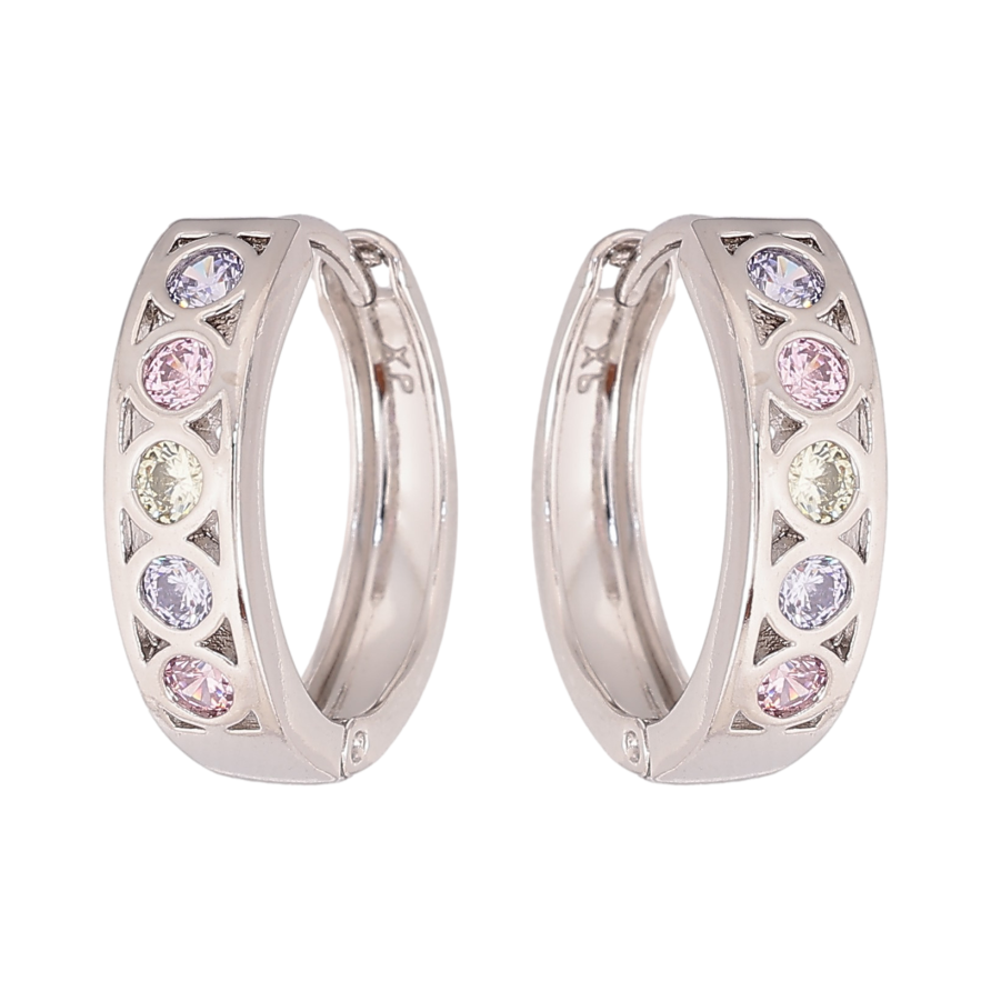 Сережки Xuping колір Родій колечка "Візерунок з кольоровими кристалами" фото №1