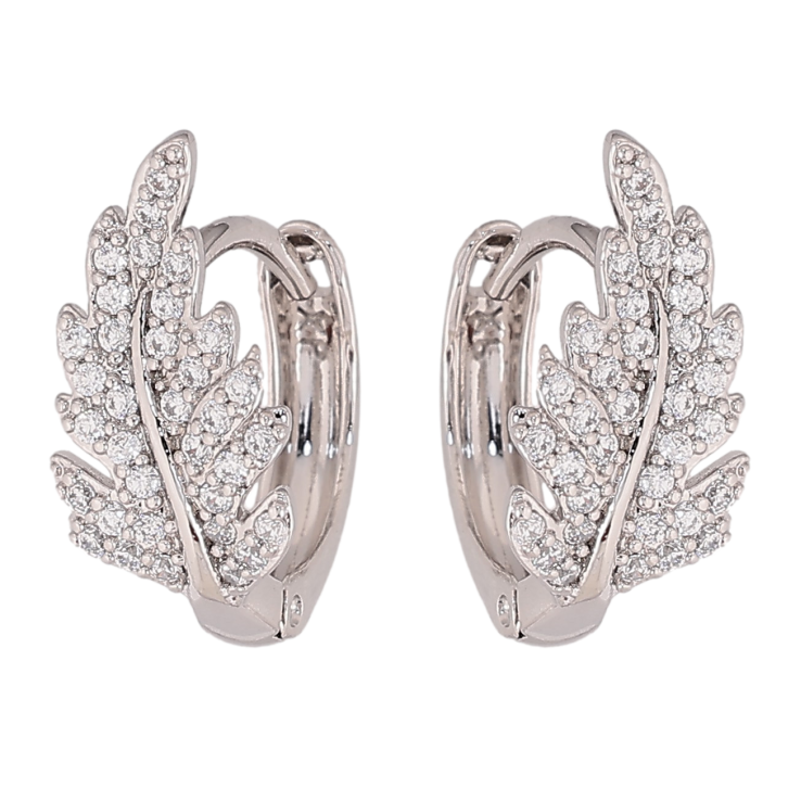 Серьги Xuping цвет Родий колечки "Листики с кристаллами" фото №8