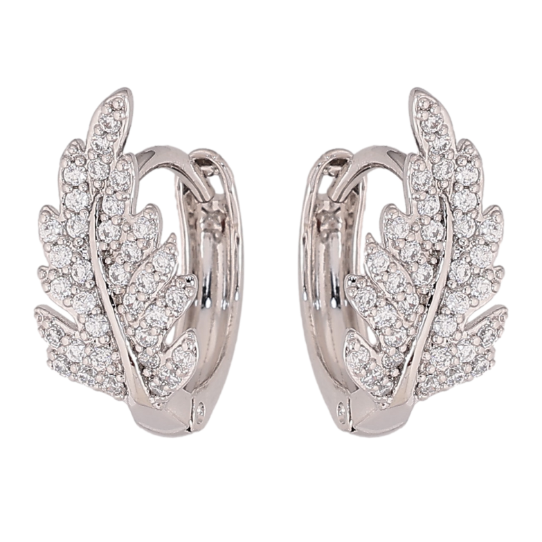 Серьги Xuping цвет Родий колечки "Листики с кристаллами" фото №4