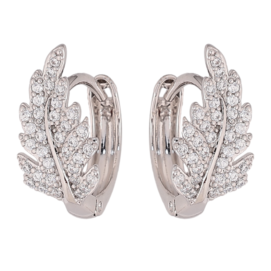 Серьги Xuping цвет Родий колечки "Листики с кристаллами" фото №1