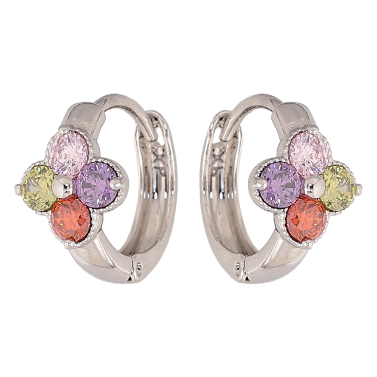 Серьги Xuping цвет Родий колечки "Цветочки из разноцветных кристаллов" фото №6