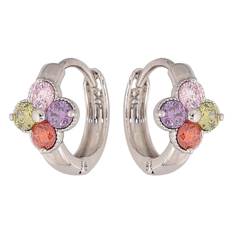 Сережки Xuping колір Родій колечка "Квіточки з різнокольорових кристалів" фото №3