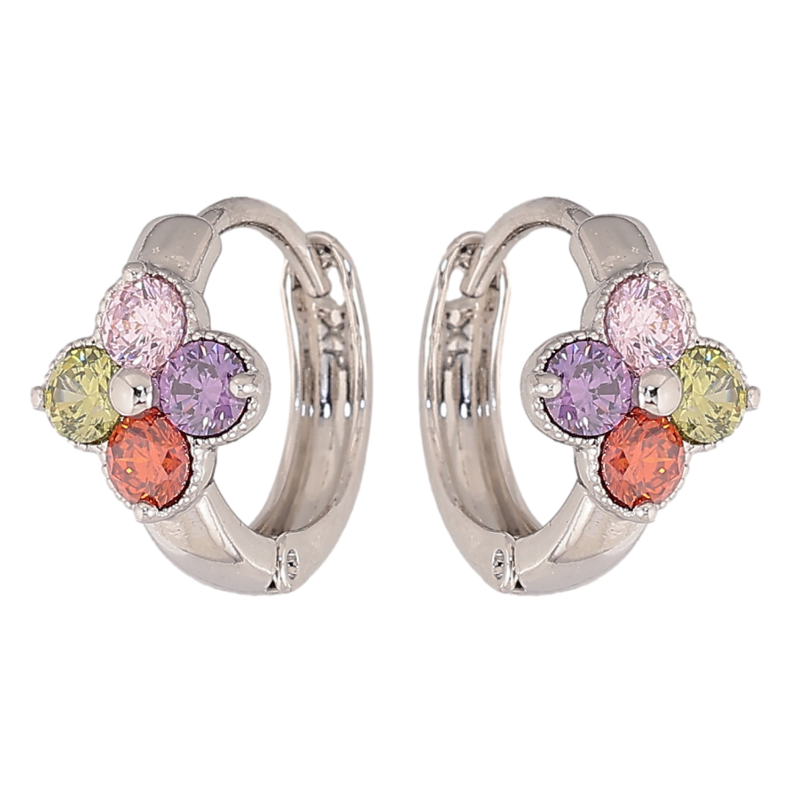 Серьги Xuping цвет Родий колечки "Цветочки из разноцветных кристаллов" фото №1