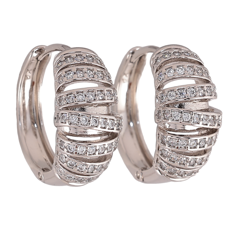 Сережки Xuping колір Родій колечка "Візерунок з кристалами" фото №17