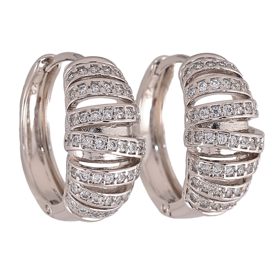 Сережки Xuping колір Родій колечка "Візерунок з кристалами" фото №1