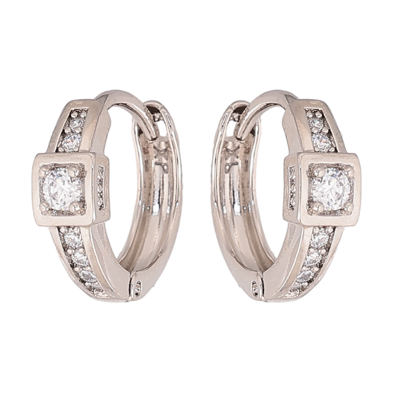 Серьги Xuping цвет Родий колечки "Узор с кристаллами" фото №2