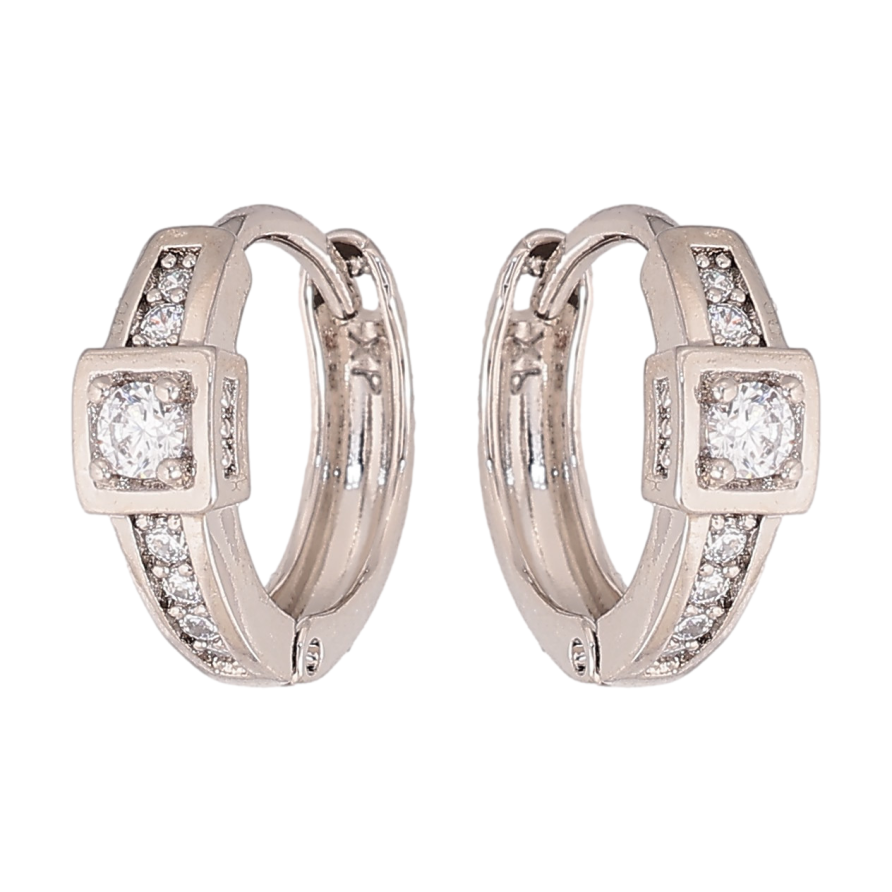 Сережки Xuping колір Родій колечка "Візерунок з кристалами" фото №1