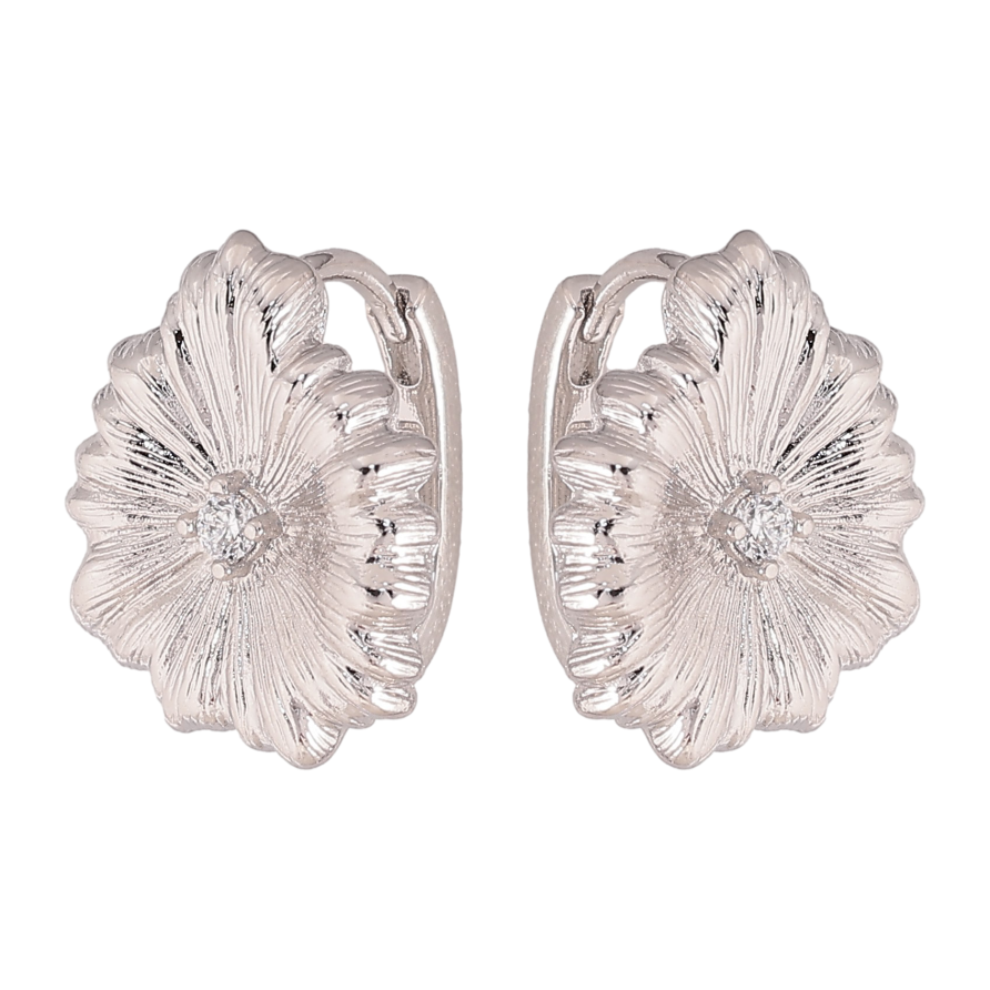 Сережки Xuping колір Родій колечка "Декоративні квіточки з кристалами" фото №1