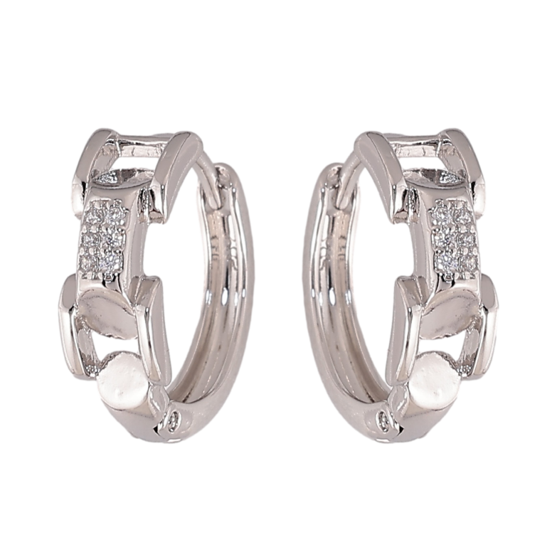 Серьги Xuping цвет Родий колечки "Узор с кристаллами" фото №4