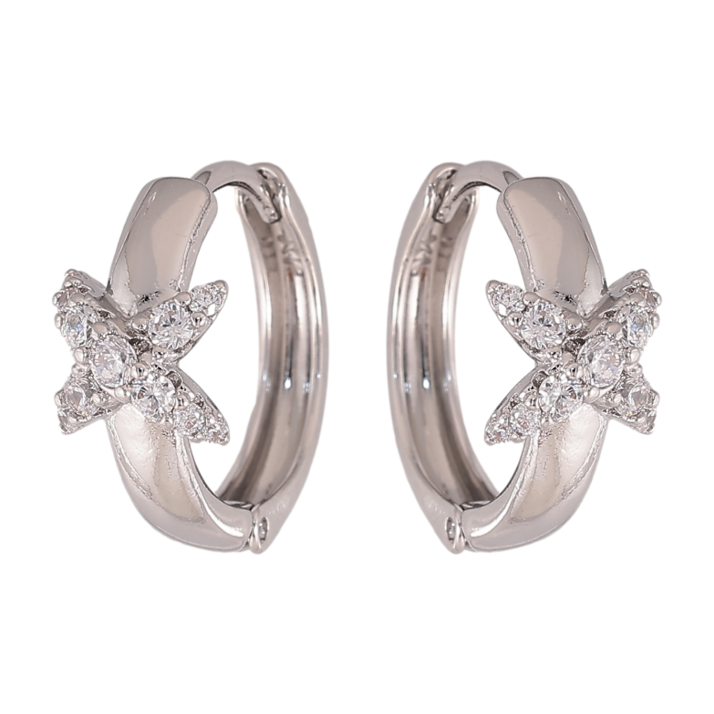 Серьги Xuping цвет Родий колечки "Узор с кристаллами" фото №1