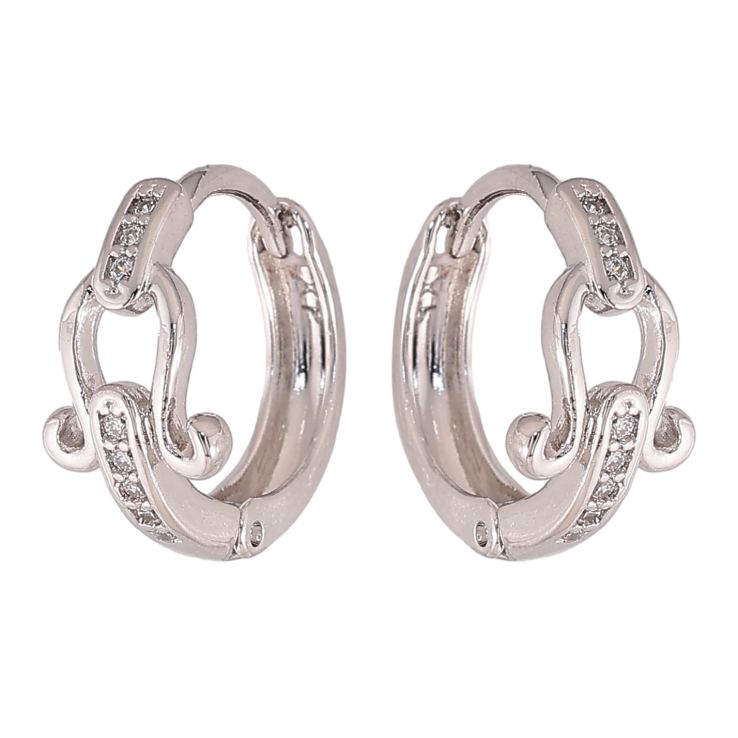 Серьги Xuping цвет Родий колечки "Узор с кристаллами" фото №5