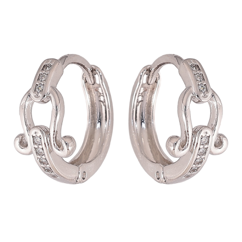 Сережки Xuping колір Родій колечка "Візерунок з кристалами" фото №1