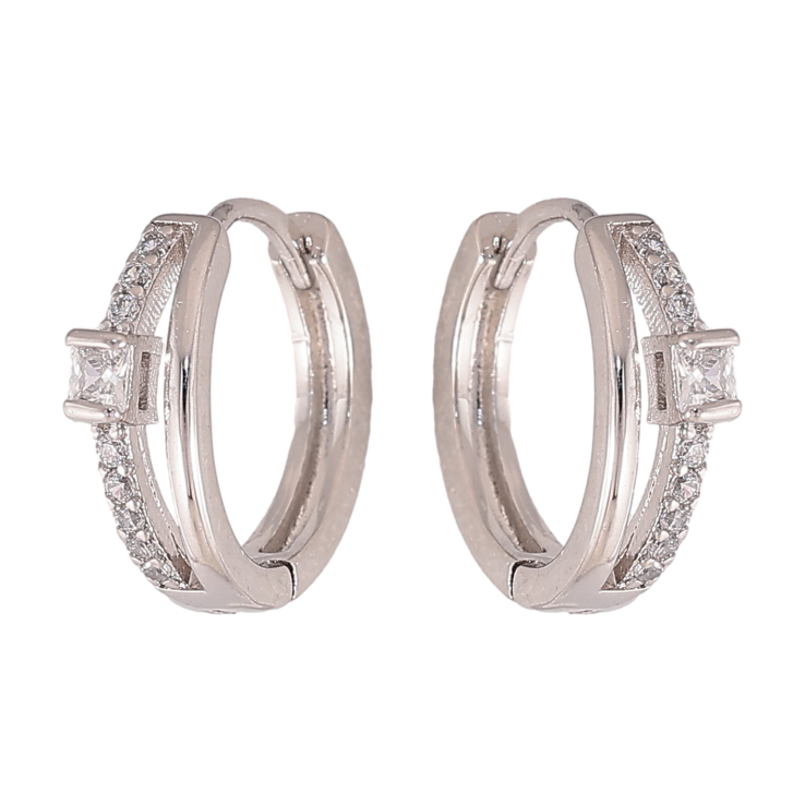 Серьги Xuping цвет Родий колечки "Узор с кристаллами" фото №3