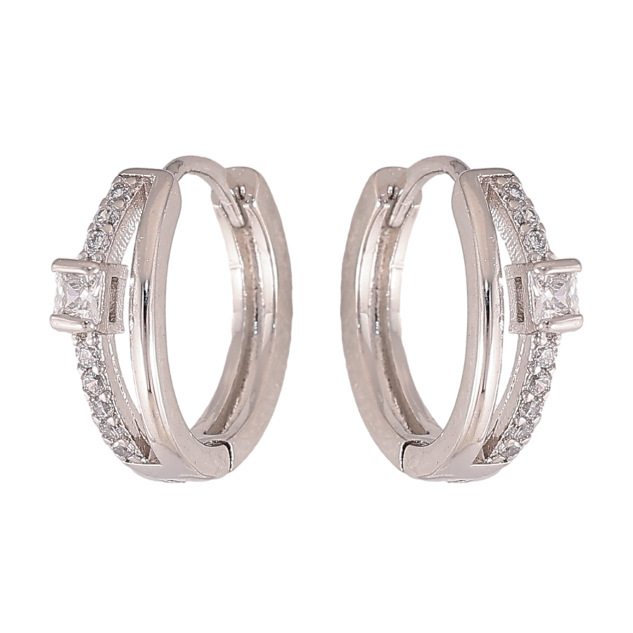 Серьги Xuping цвет Родий колечки "Узор с кристаллами" фото №1