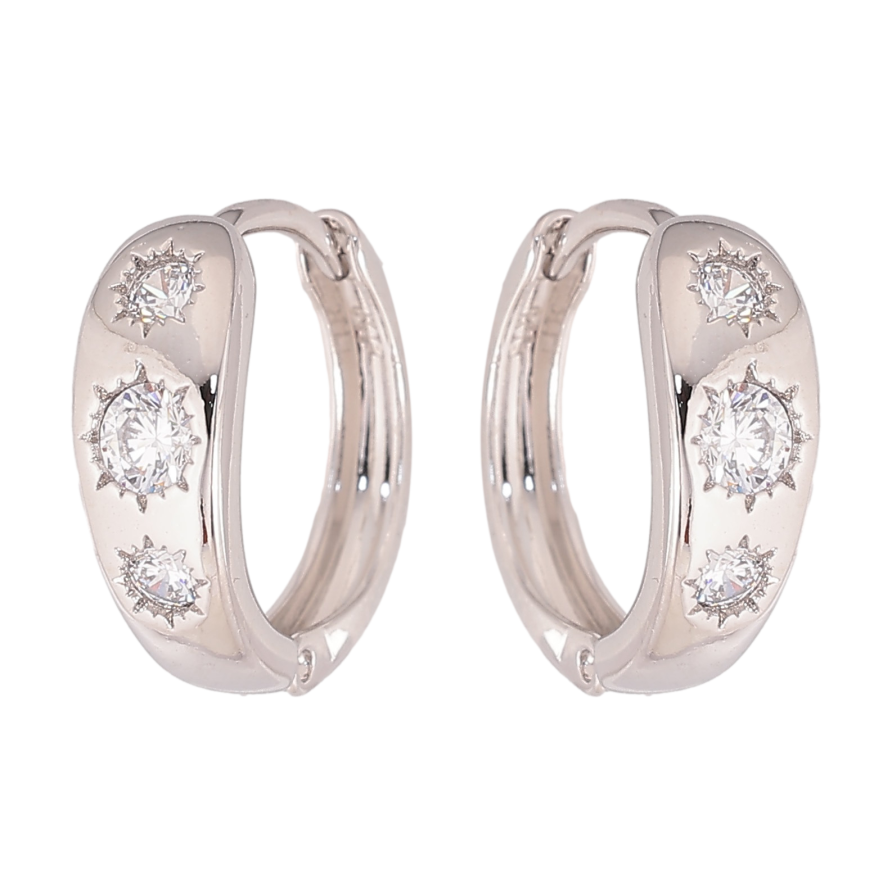 Сережки Xuping колір Родій колечка "Візерунок з кристалами" фото №1