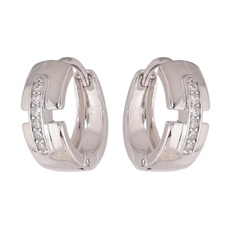 Сережки Xuping колір Родій колечка "Візерунок з кристалами" фото №1