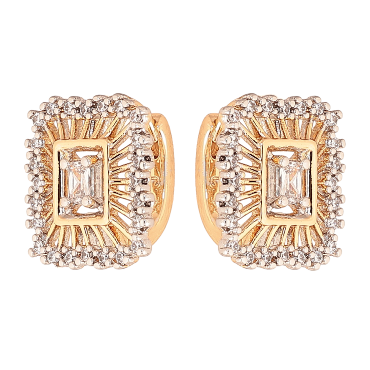 Сережки Xuping колір позолота 18K + родій колечка візерунок з інкрустацією кристалами фото №14