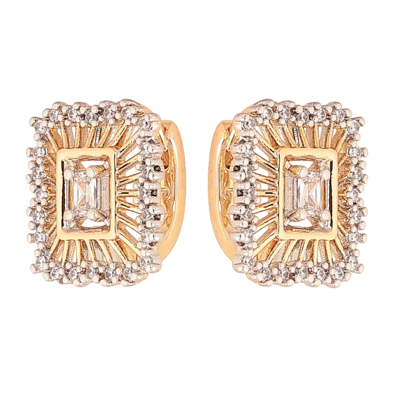 Сережки Xuping колір позолота 18K + родій колечка візерунок з інкрустацією кристалами фото №2