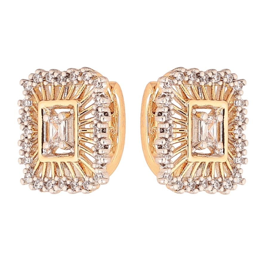 Сережки Xuping колір позолота 18K + родій колечка візерунок з інкрустацією кристалами фото №1