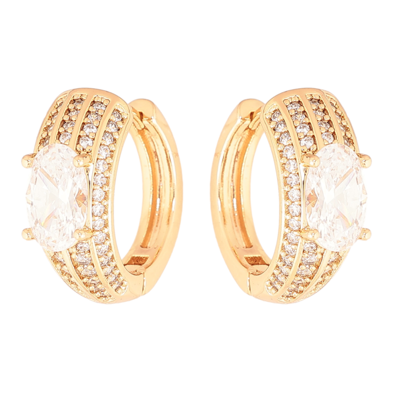 Сережки Xuping колір позолота 18К колечка декоративний візерунок з кристалами фото №1