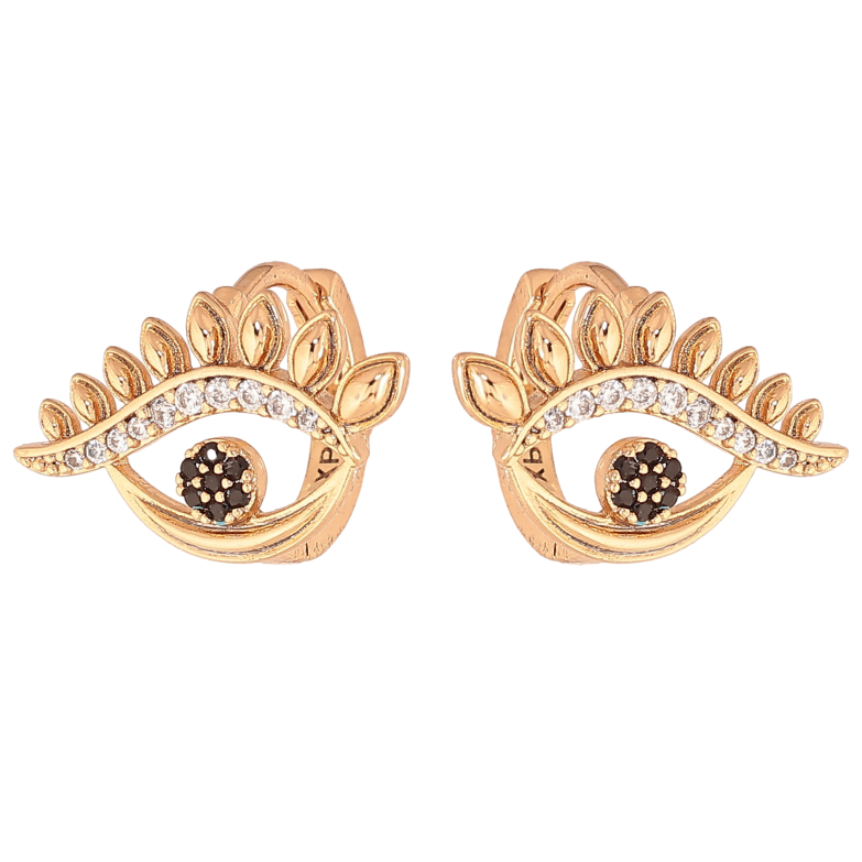 Серьги Xuping цвет позолота 18К колечки глаза с черными кристаллами фото №1 Серьги Xuping цвет позолота 18К колечки глаза с черными кристаллами фото №1